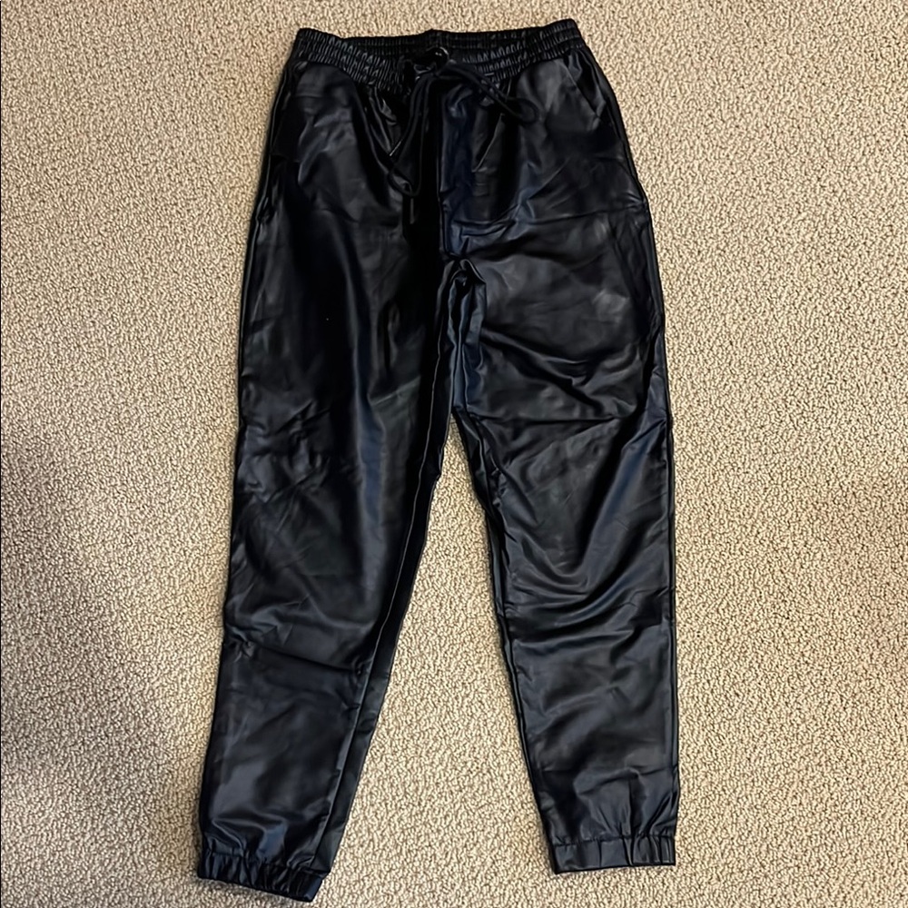 Black Faux Leather Joggers